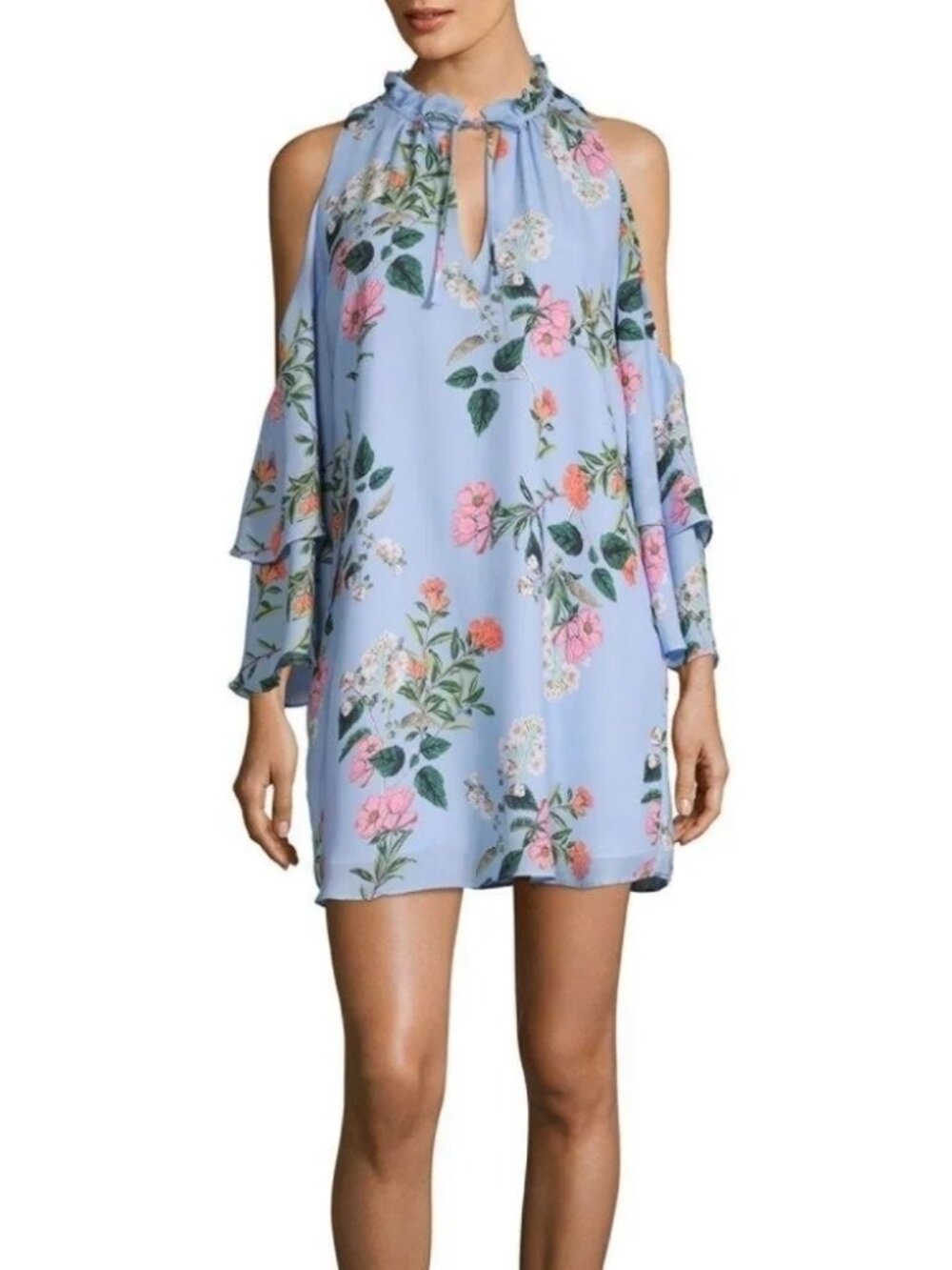 NWT Parker Sky Blue Floral Shoulder Dress Flowy Feminine Size 8